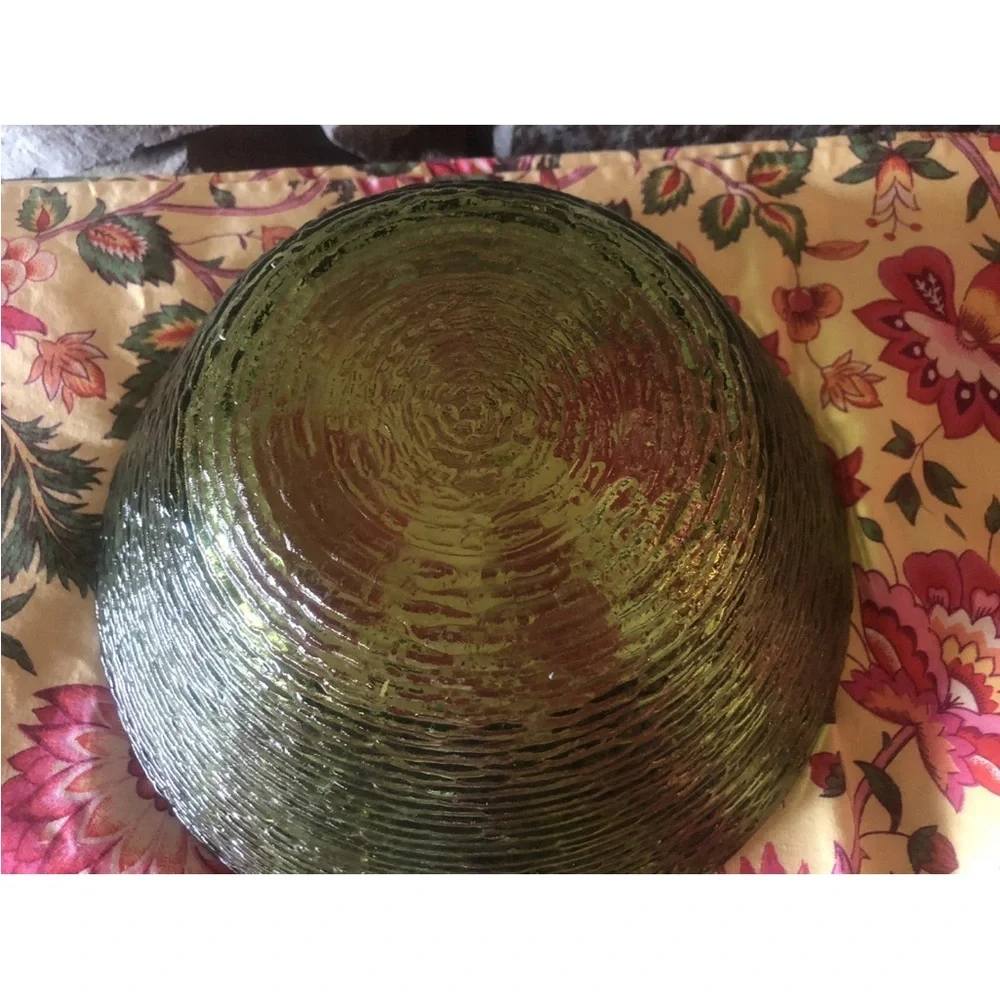 Vintage MCM Anchor Hocking Soreno Avocado Green Salad Chips Serving Bowl Ribbed‎